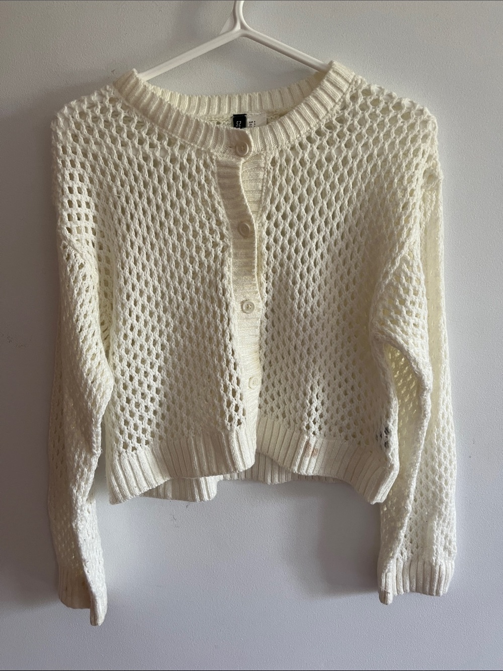 H&M Ivory Open-Weave Button Cardigan